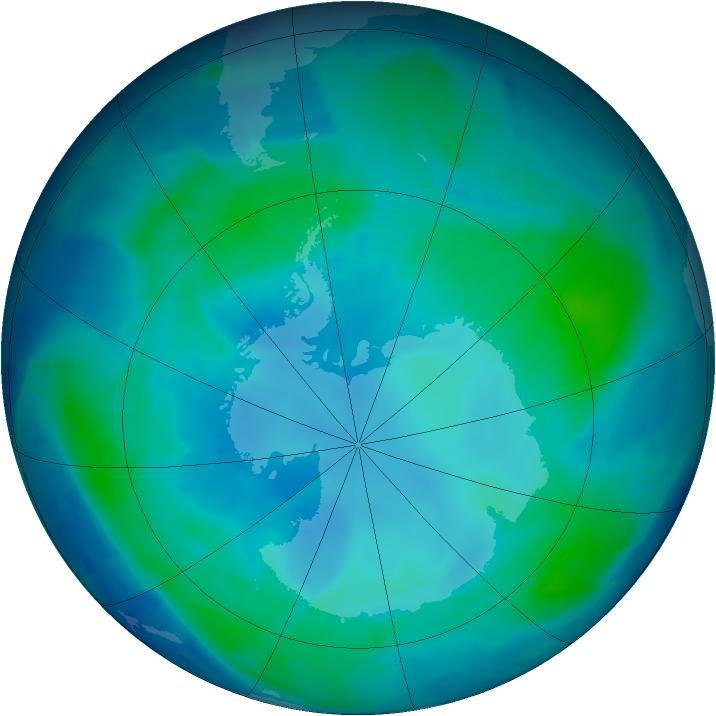 Antarctic ozone map for 09 February 2009